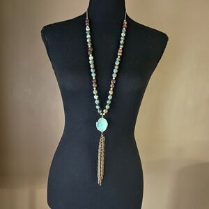 Lucky Star Jewel Necklace w/ Druzy Tassel Pendant